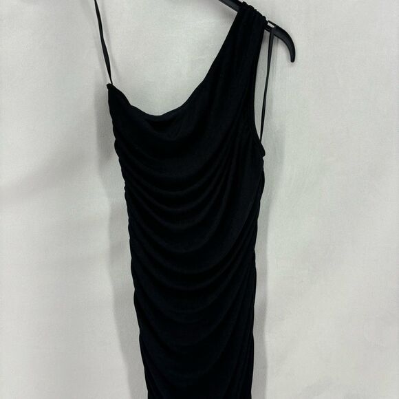 Maple women’s size small black one shoulder fitted ruched asymmetrical dress - Picture 4 of 9